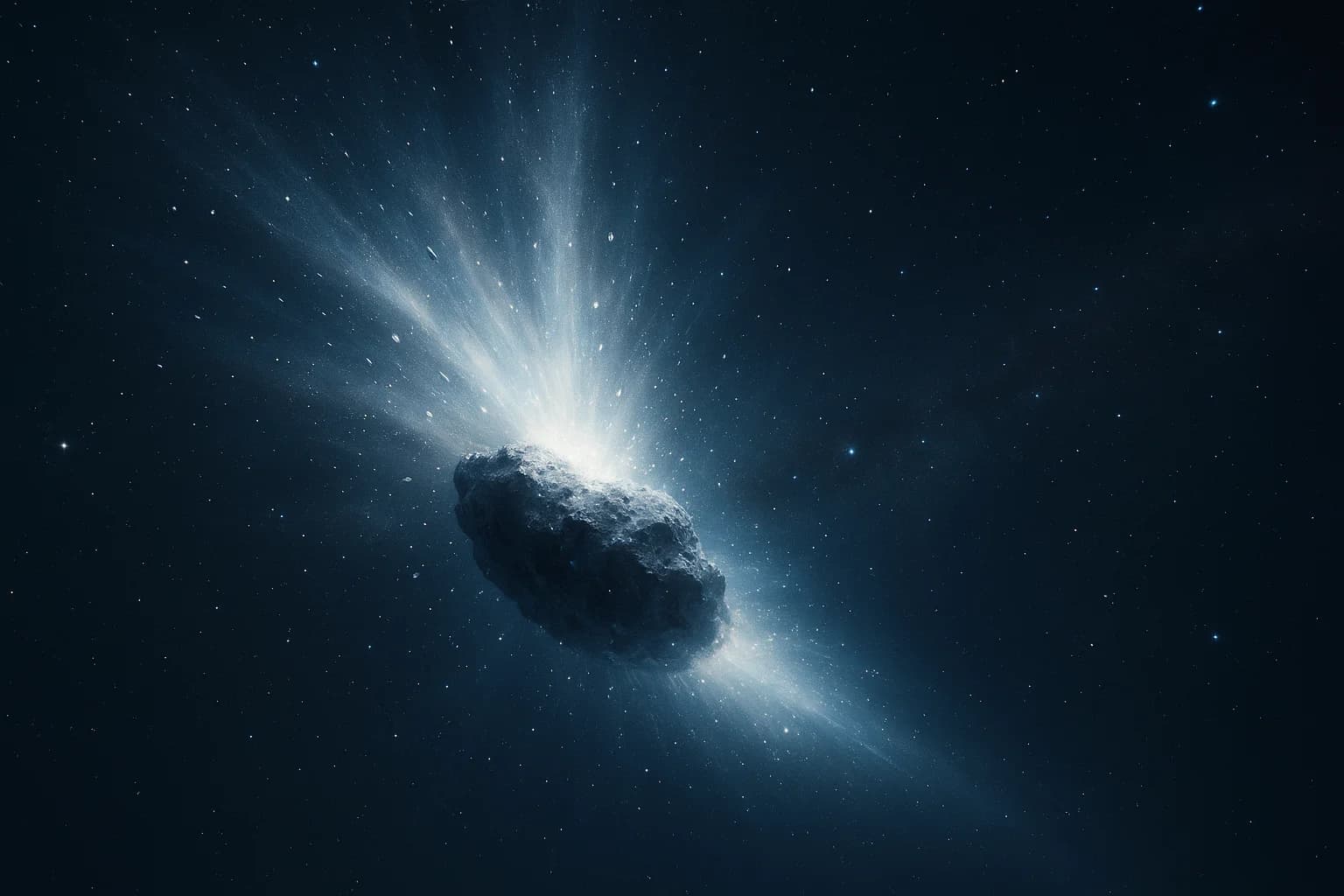 Artist's concept of 3I/ATLAS showing cryo-volcanic eruptions