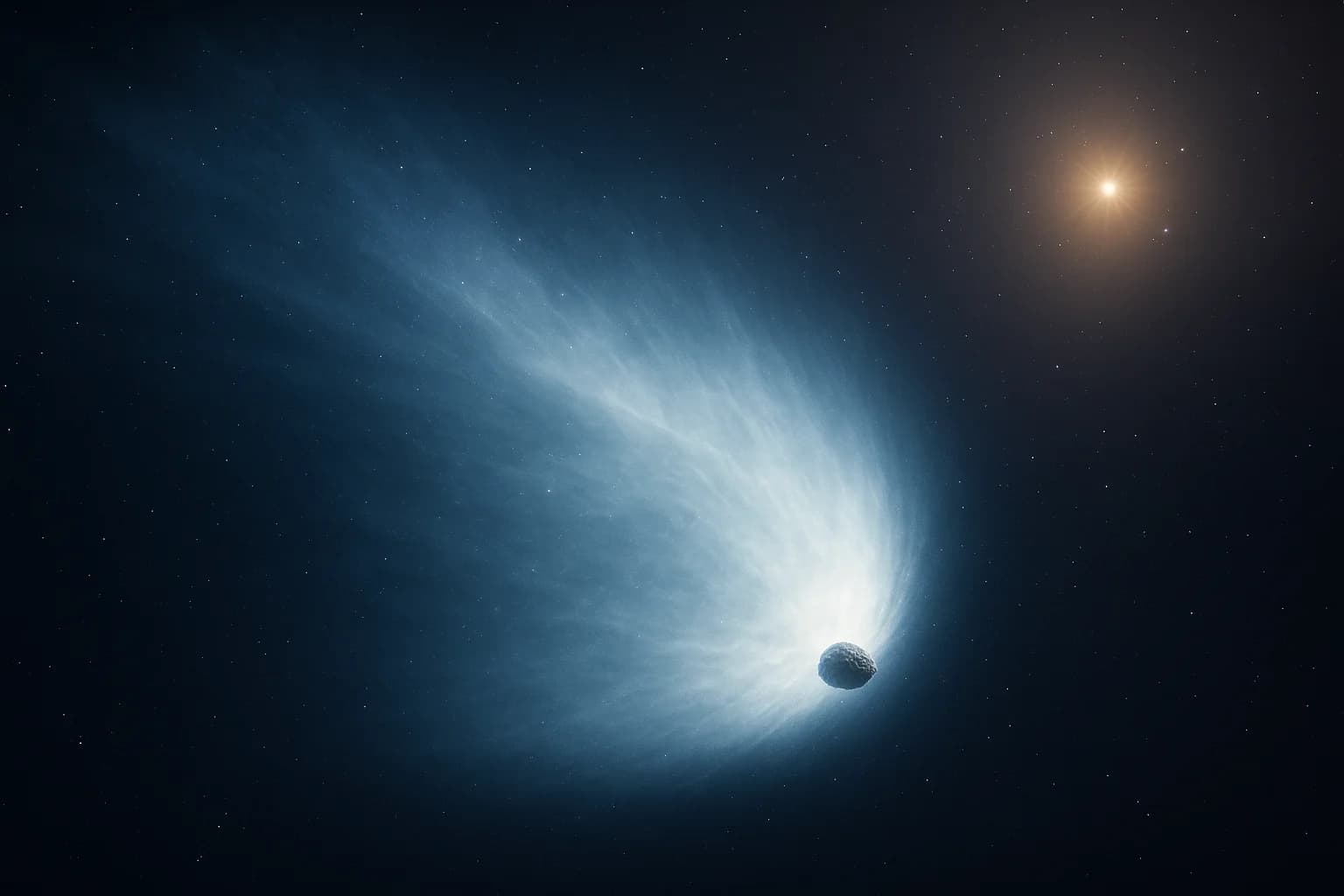 Artist's concept of 3I/ATLAS showing its massive CO2 gas envelope extending 348,000 km