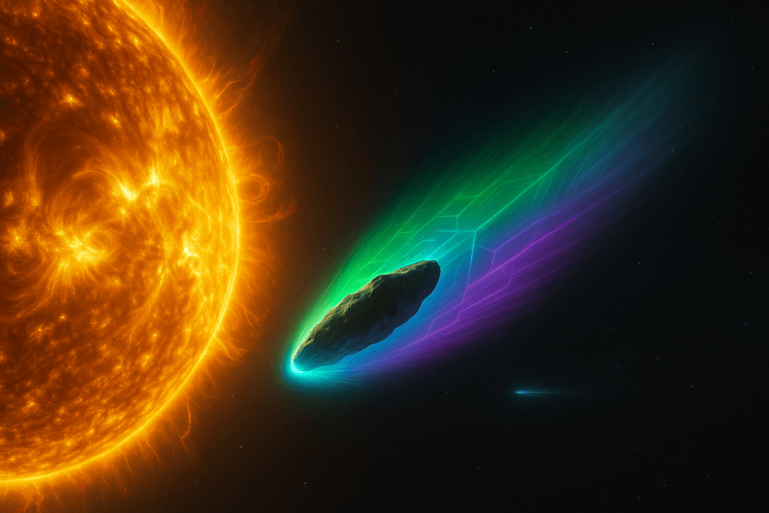 Split image showing a comet in space alongside social media posts and conspiracy theory graphics, illustrating how scientific miscommunication spreads online