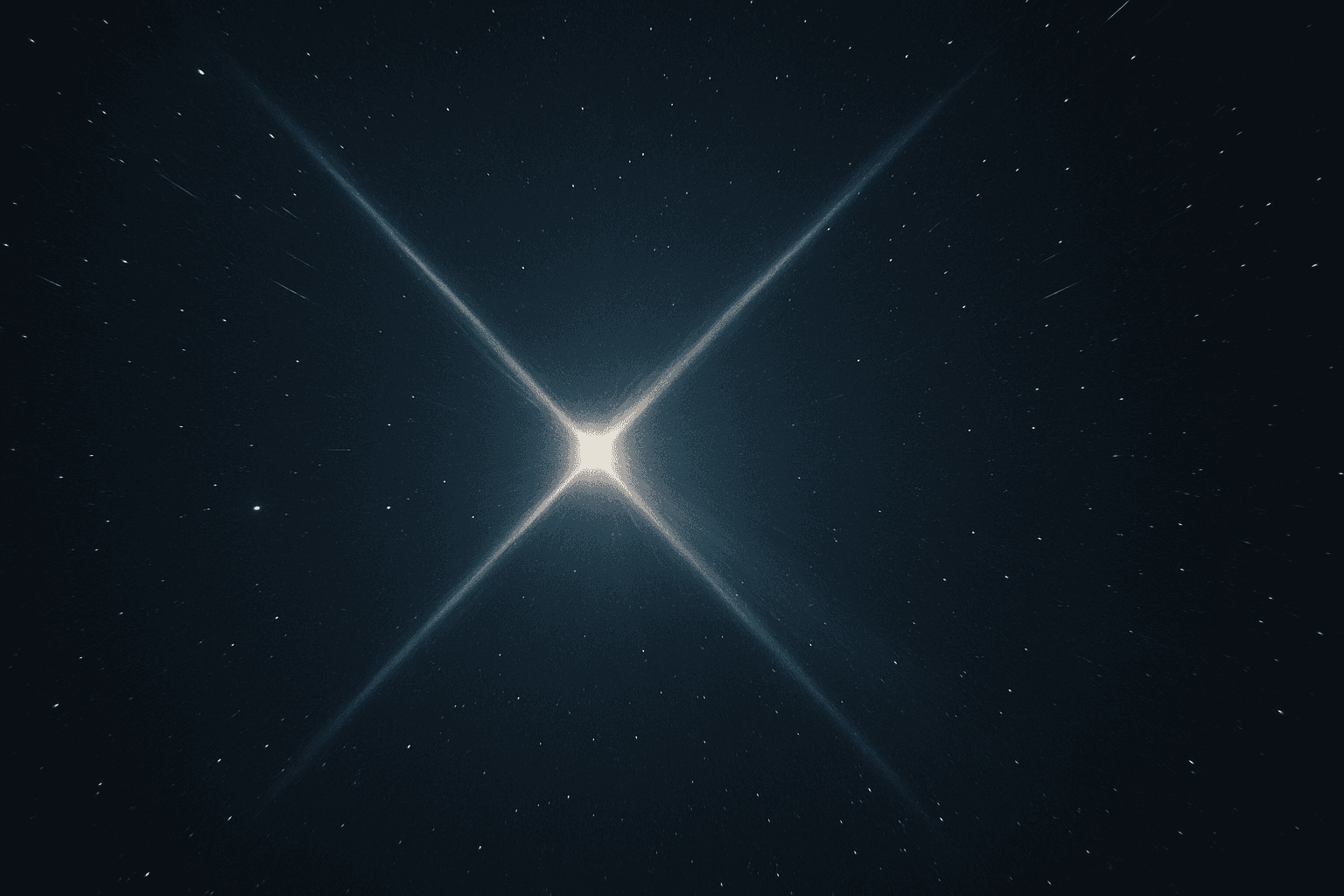 Dramatic astronomical image showing the interstellar object 3I/ATLAS with mysterious X-shaped linear patterns crossing around it against a starry background