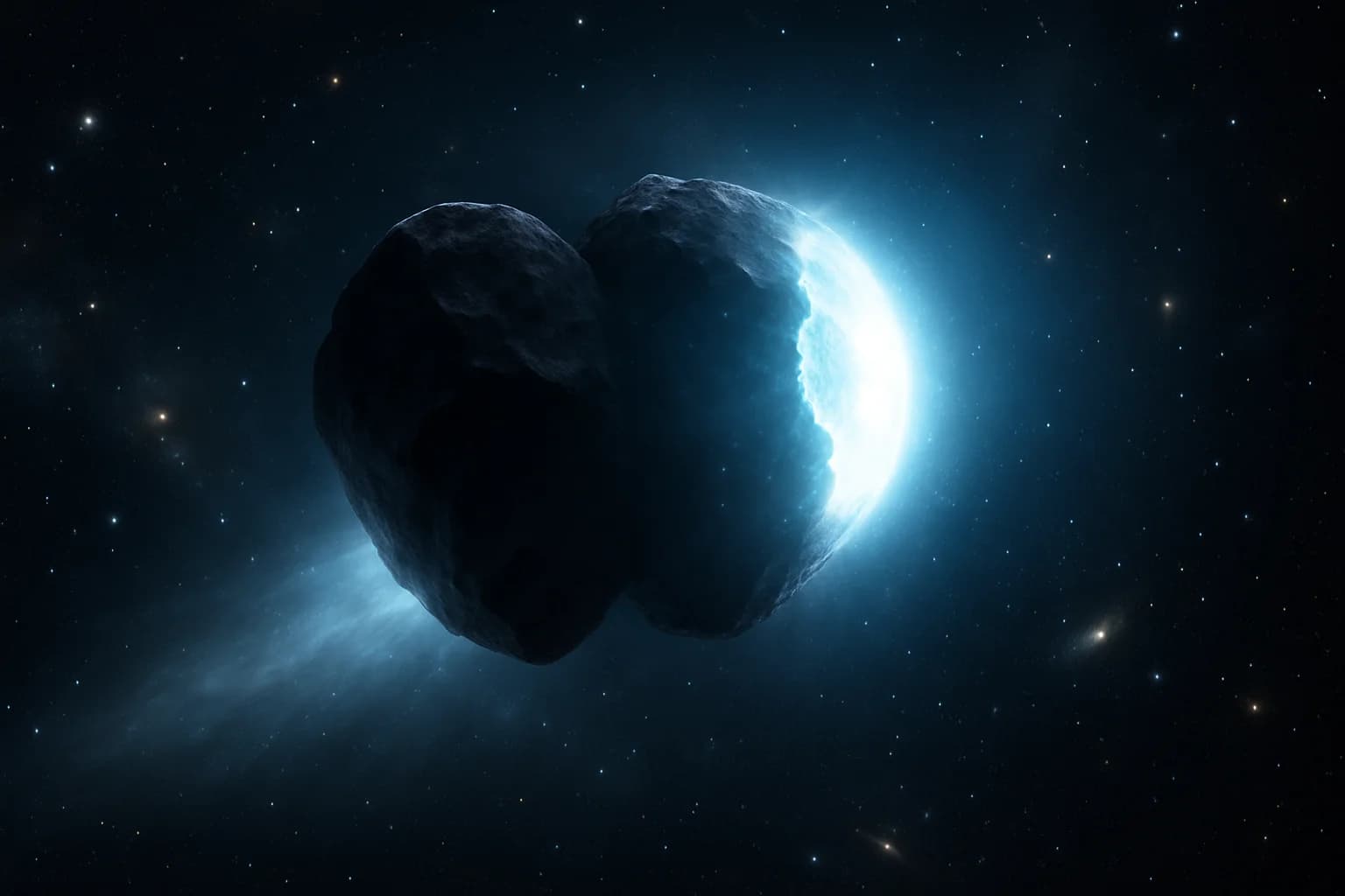 Artistic rendering of interstellar comet 3I/ATLAS showing its mysterious 16-hour pulsing pattern as bright and dim phases against the starry background of deep space