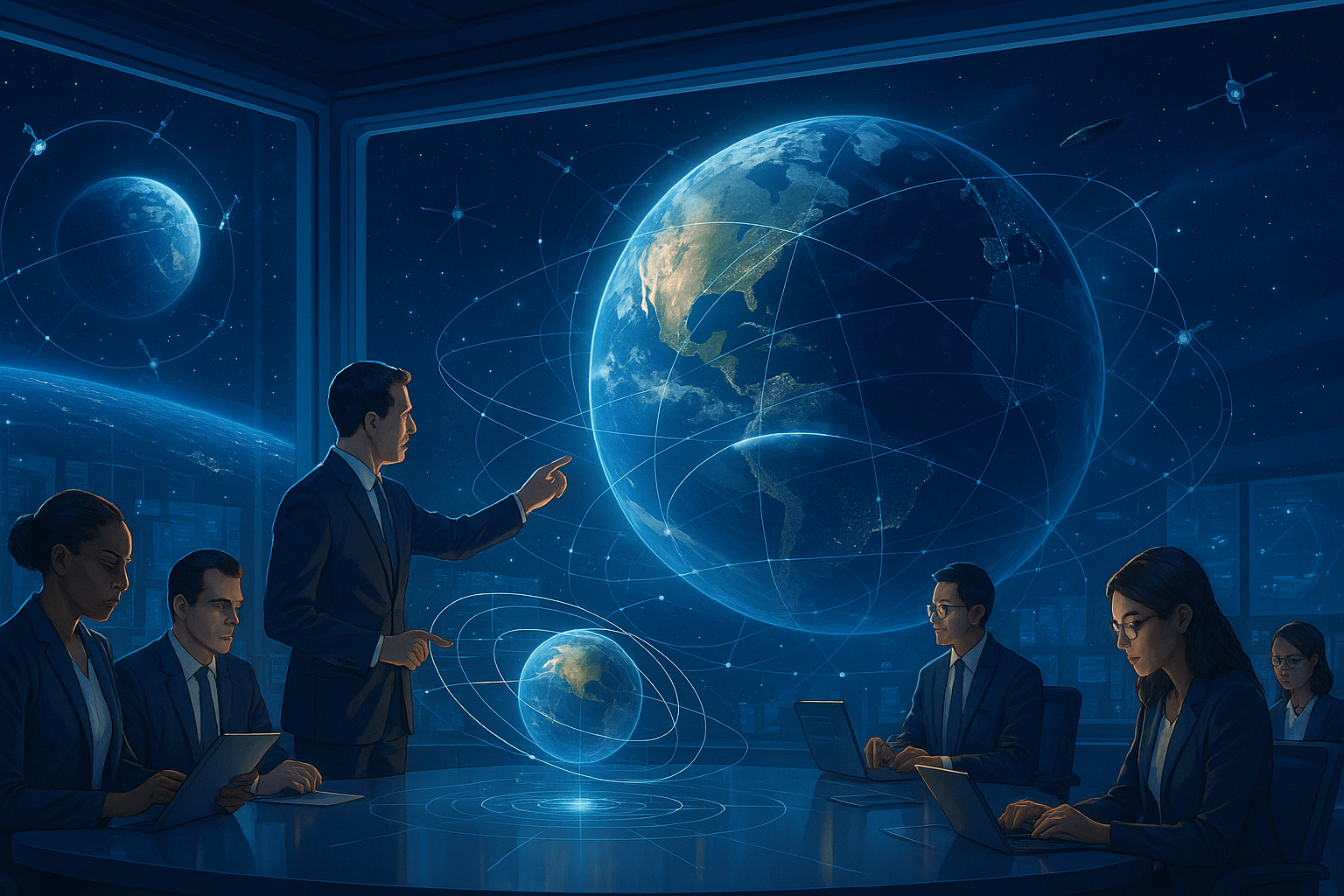 Artistic representation of global coordination for alien contact